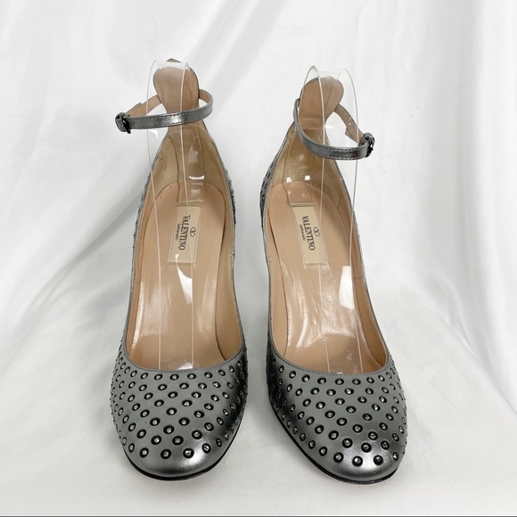 Valentino Garavani Tango Crystal Embellished Metallic Leather Pumps Silver - Picture 3 of 12